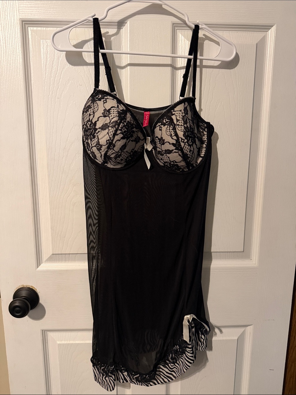 Black Lace Mesh Chemise with Zebra-Trim